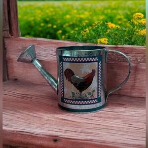 🔻Vintage🔻NWOT, The Tin Box Company, Rustic Rooster Watering Can, Silver 🐔